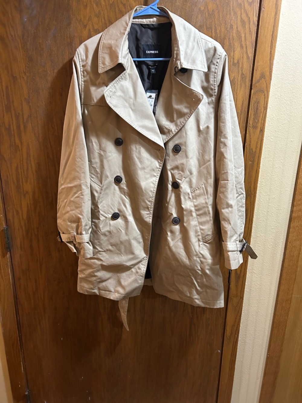 Express Beige Double-Breasted Trench Coat